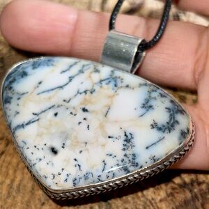Black & White Dendritic Agate Pendant 2”